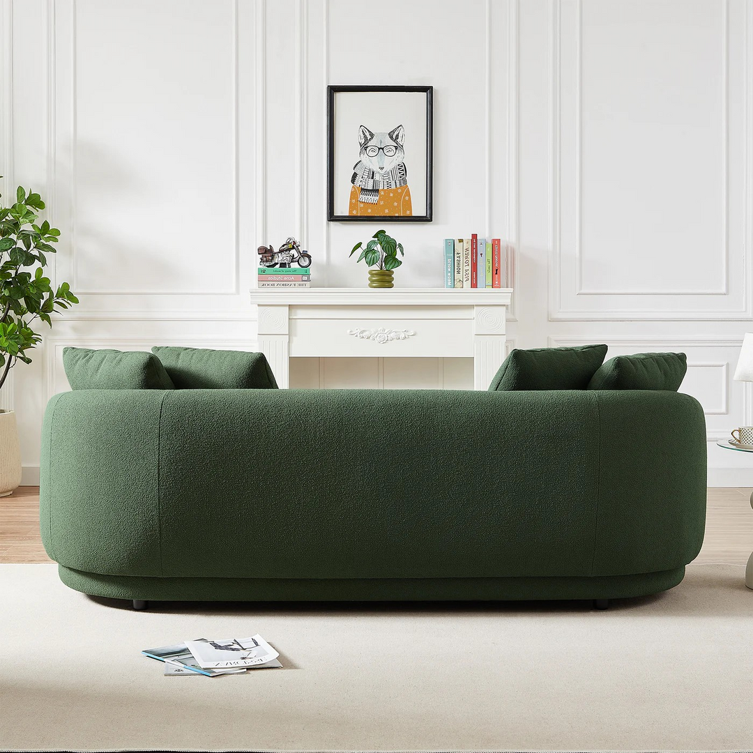 Dylan Modern French Olive Green Boucle Sofa Back View.