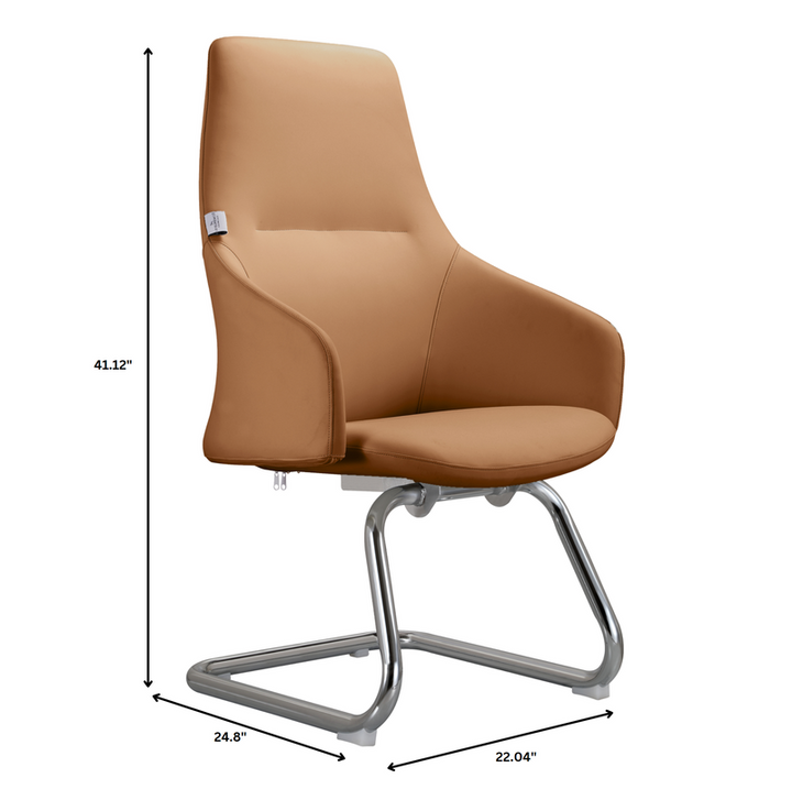 Brown chair with dimensions on a white background.