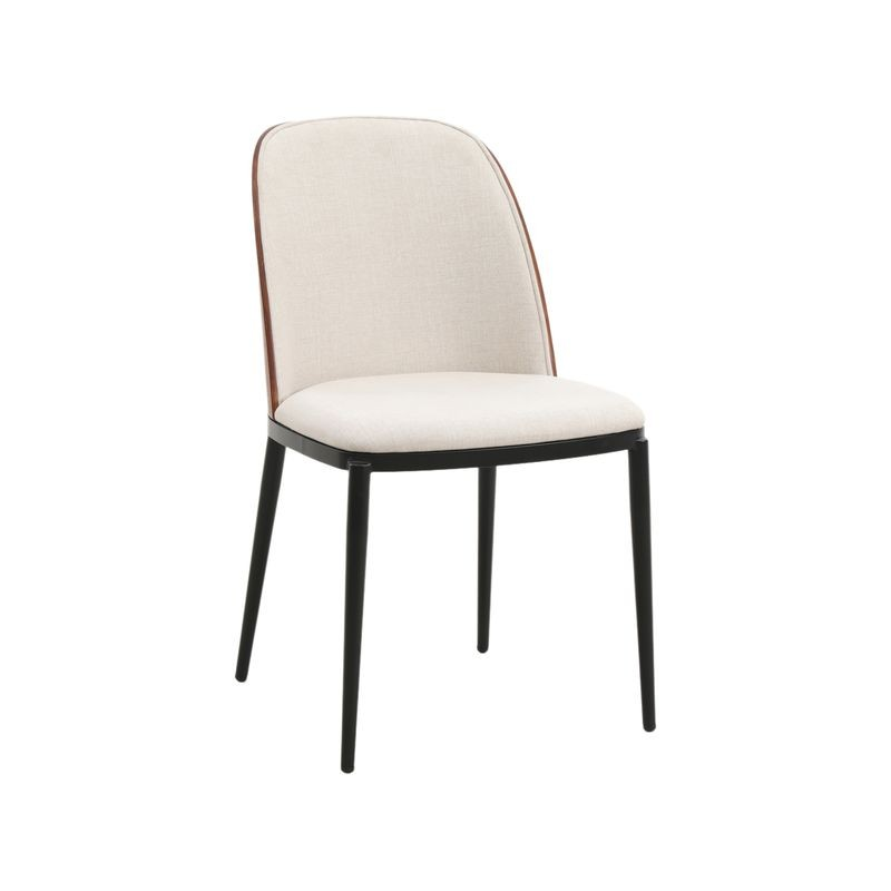 LeisureMod Tule Mid-Century Modern Fabric Dining Side Chair with Powder-Coated Steel Frame Walnut/Beige