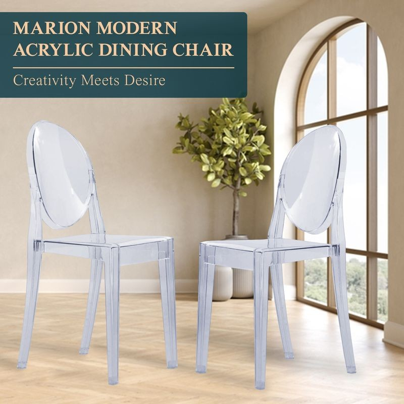 LeisureMod Marion Transparent Acrylic Modern Chair, Set of 4