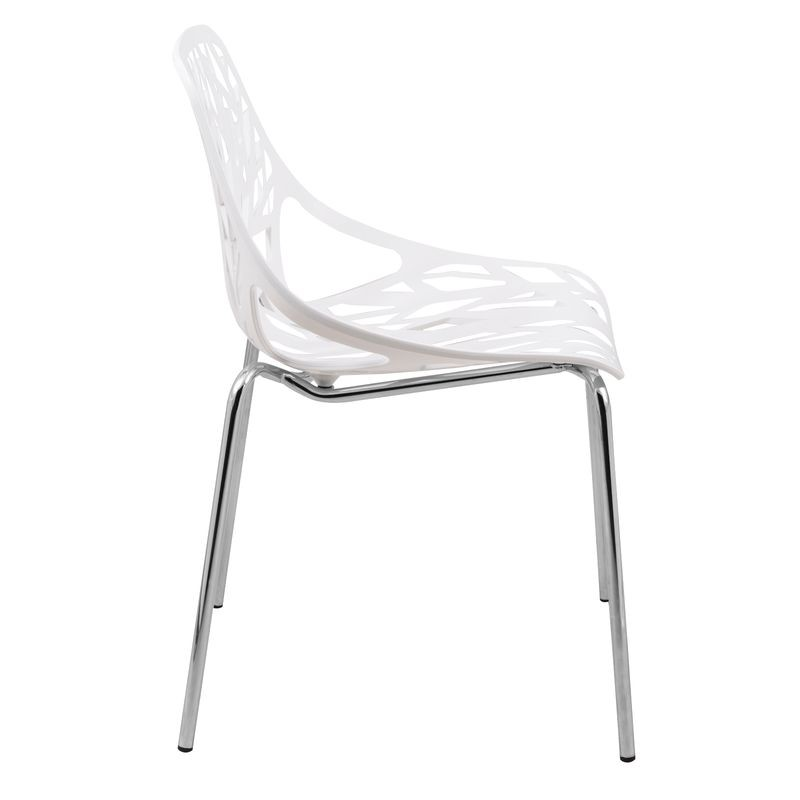 LeisureMod Modern Asbury Dining Chair w/ Chromed Legs White Side View.