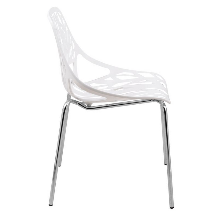 LeisureMod Modern Asbury Dining Chair w/ Chromed Legs White Side View.