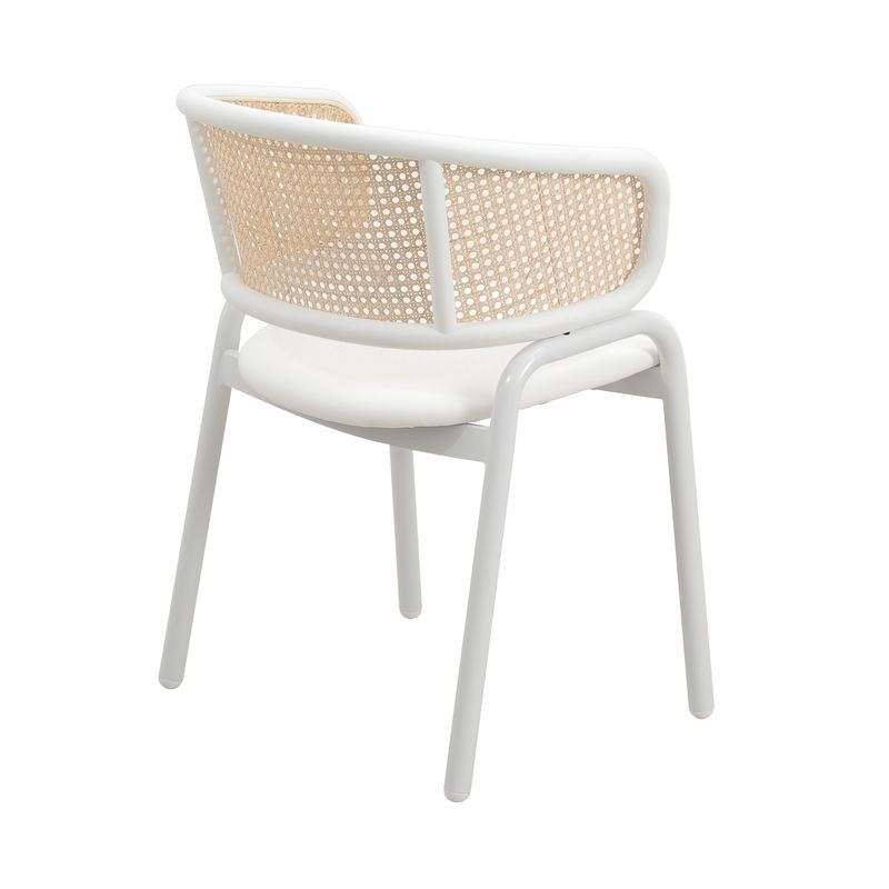 Leisuremod Ervilla Modern Dining Chair with White Powder Coated Steel Legs and Wicker Back White Image.