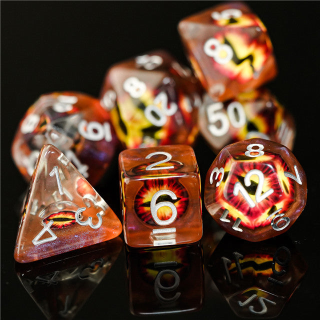 Brown Demon Eye Dragon Eye Dice 7-Dice Set Resin Dungeons and Dragons Dice