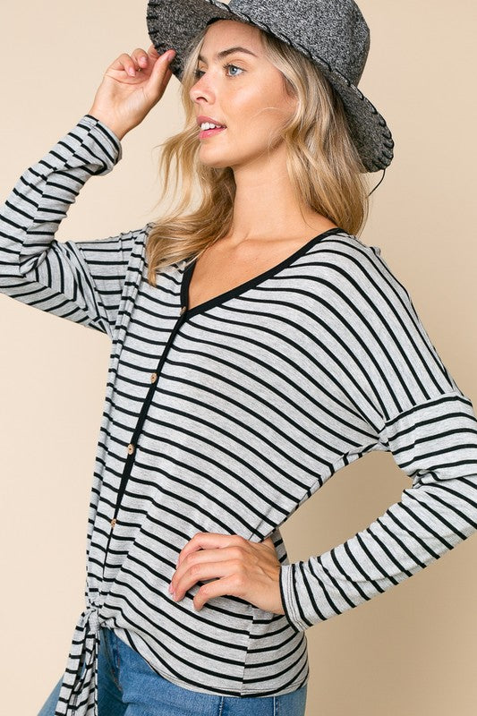 Stripe Button Down Tie Bottom Top