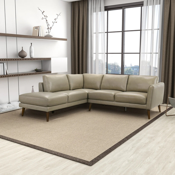 Benson Beige Leather Sectional Sofa Left Facing Chaise Image.