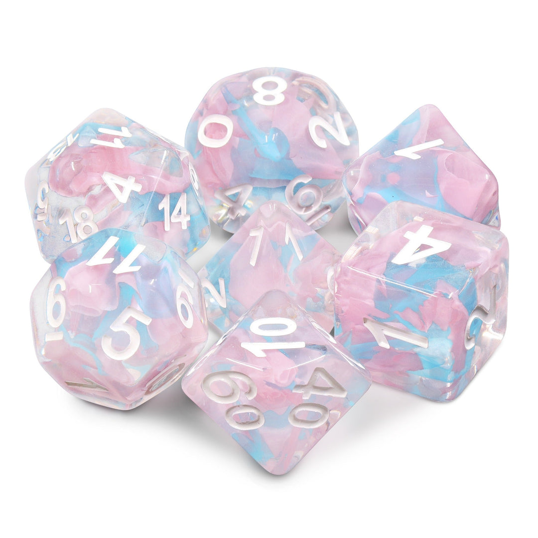 Pink Butterfly Ribbon Dice 7-Dice Set by HengDadice Dungeons and Dragons Dice