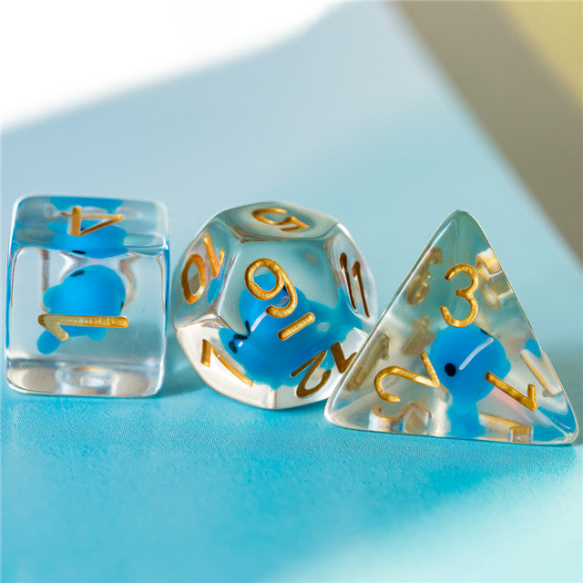 Blue Whale Dice Clear Dice w/ Blue Whales 7-Dice Set Rpg