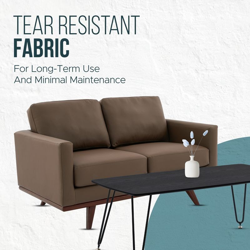 LeisureMod Chester Modern Faux Leather Loveseat in Taupe Leather Tear Resistance.