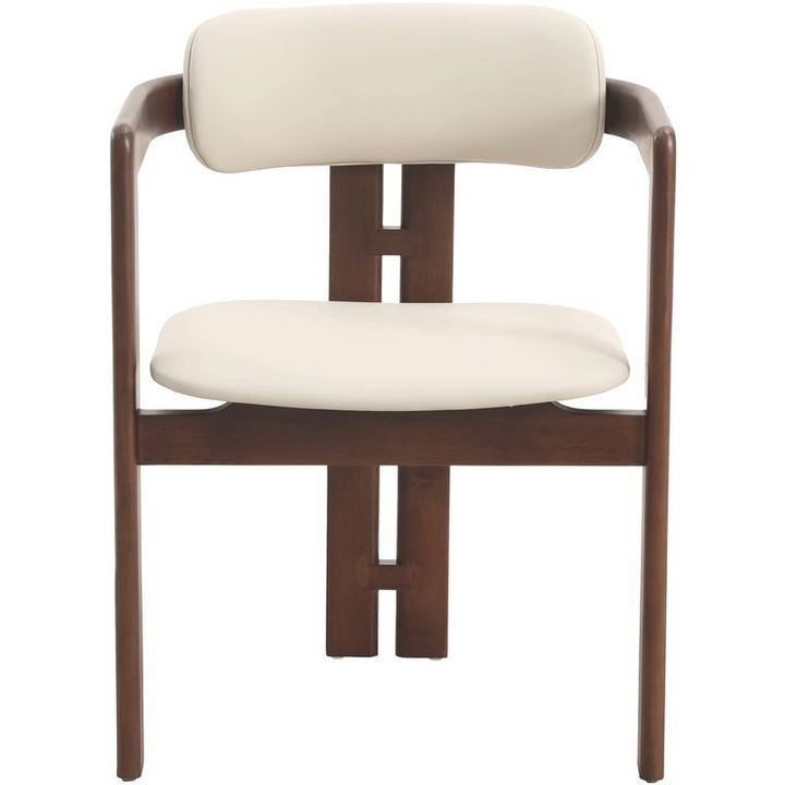 LeisureMod Velo Series Modern Dining Chair in Walnut Color Wood with Toupe Seat Front.