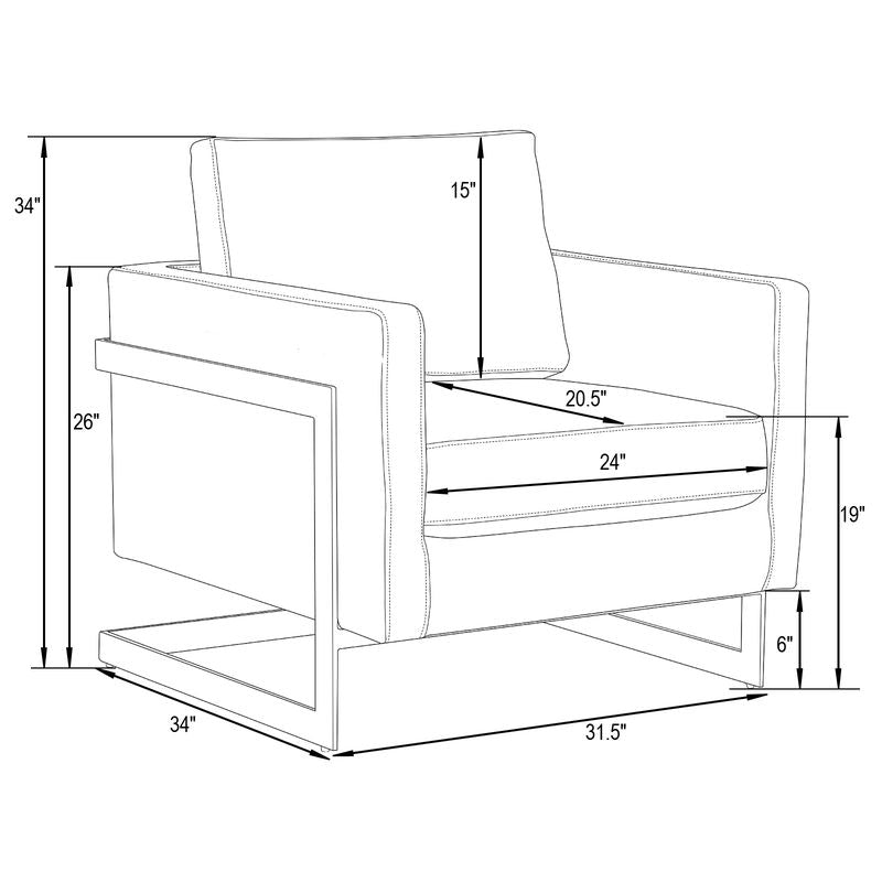 Line drawing of a chair with dimensions labeled.