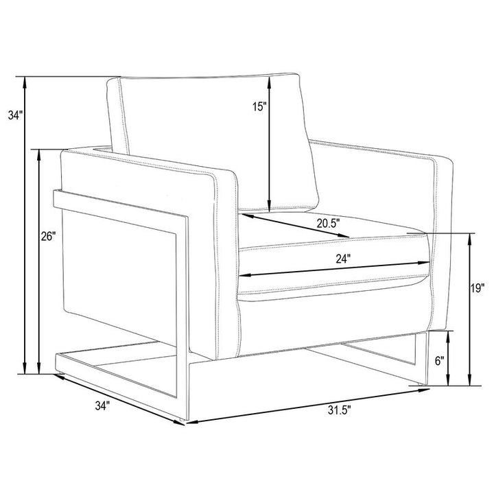 Line drawing of a chair with dimensions labeled.