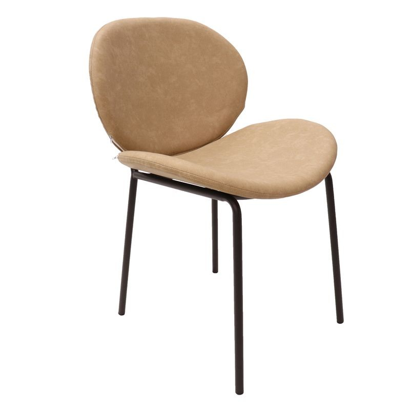 LeisureMod Servos Modern Dining Side Chair with Upholstered Faux Leather Seat and Powder Coated Iron Frame Sand Brown