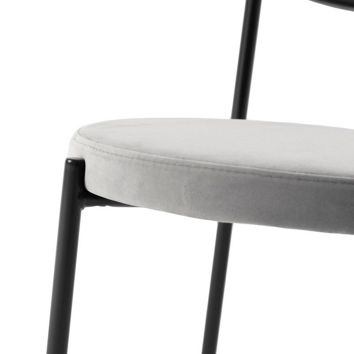 LeisureMod Euston Modern Wicker Dining Chair with Velvet Round Seat Grey Closeup.