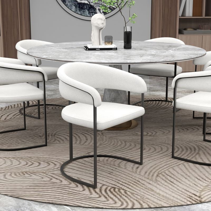 LeisureMod Aero Collection Modern Dining Chair in White at Table.