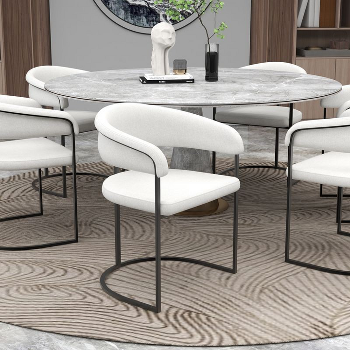 LeisureMod Aero Collection Modern Dining Chair in White at Table.