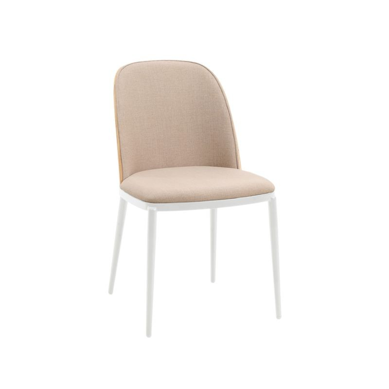 LeisureMod Tule Mid-Century Modern Dining Side Chair with Velvet Seat and White Powder-Coated Steel Frame Natural Wood/Brown