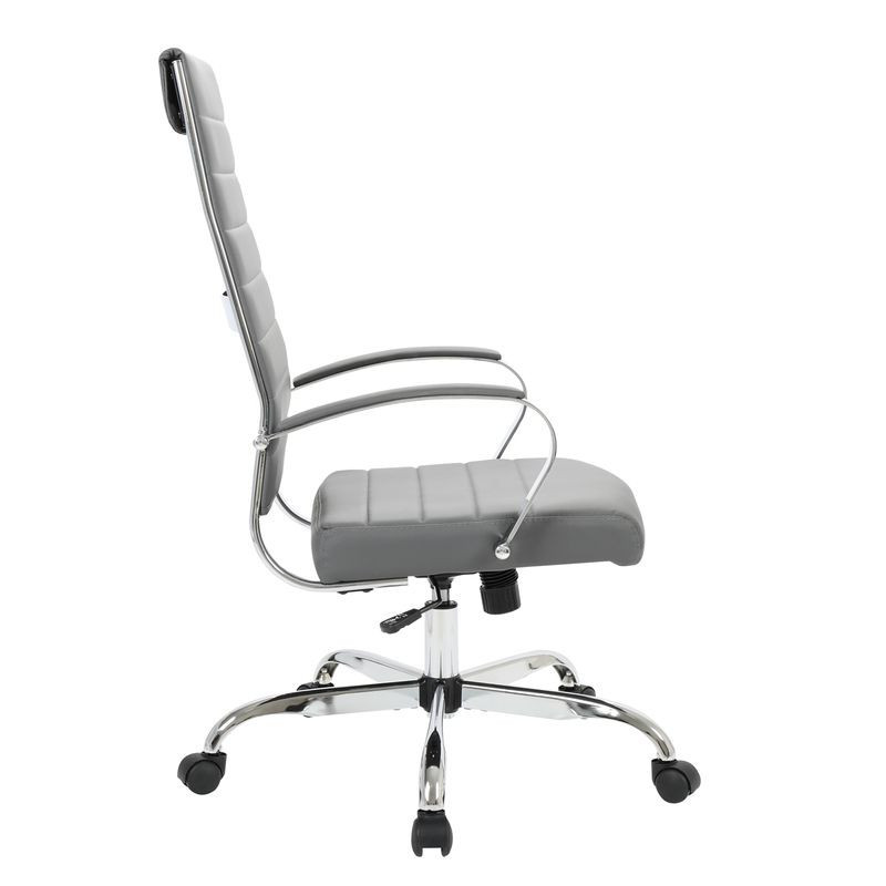 LeisureMod Benmar High-Back Leather Office Chair Grey Side View.