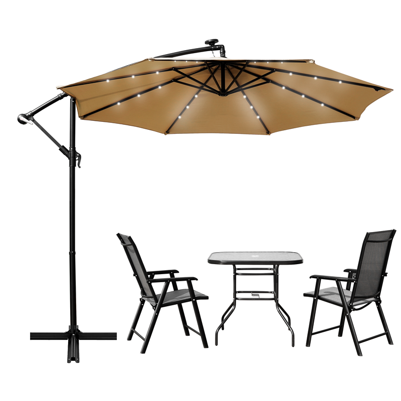 LeisureMod Willry Modern Outdoor 10 Ft Offset Cantilever Hanging Patio Umbrella with Solar Powered LED Beige Photo.