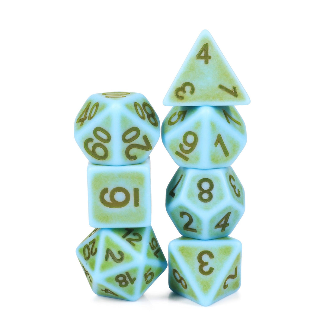 Mini-Moss Ancient 7-Dice Set Role Playing Dungeons and Dragons Dice (Green / Seafoam)