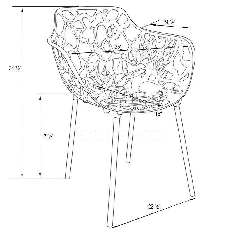 LeisureMod Modern Devon Aluminum Armchair White Dimensions.
