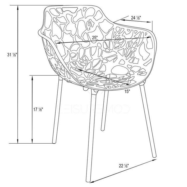 LeisureMod Modern Devon Aluminum Armchair White Dimensions.