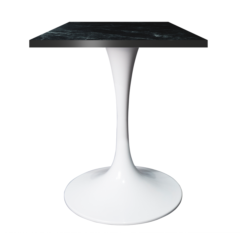 LeisureMod Verve Collection 24 Square Dining Table, White Base with Black MDF Top
