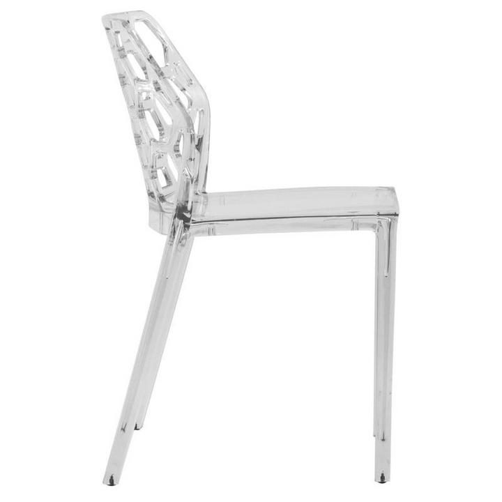 LeisureMod Modern Dynamic Dining Chair, Set of 2 Clear Side View.