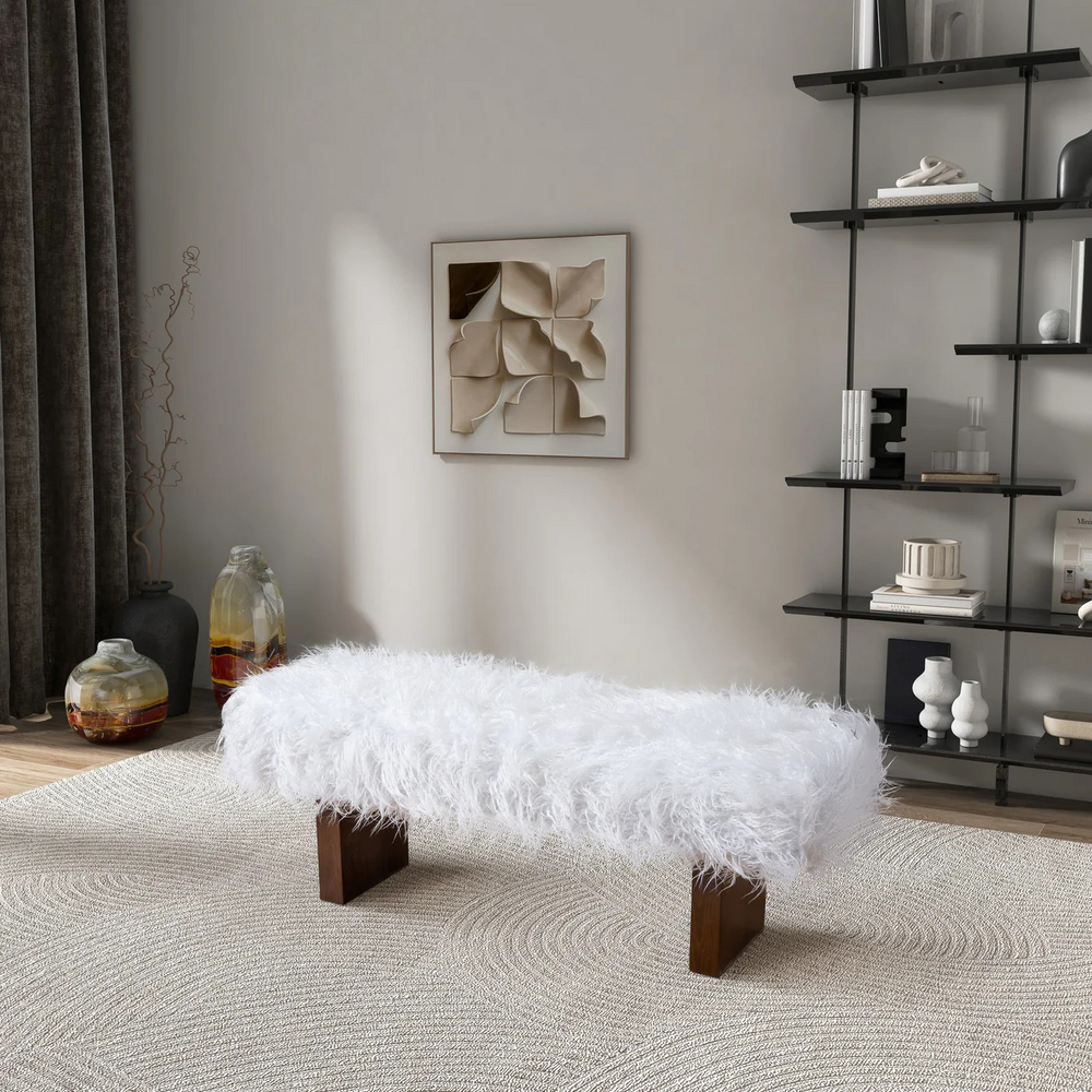 Henley Bench in White Khaki Fur Photo.