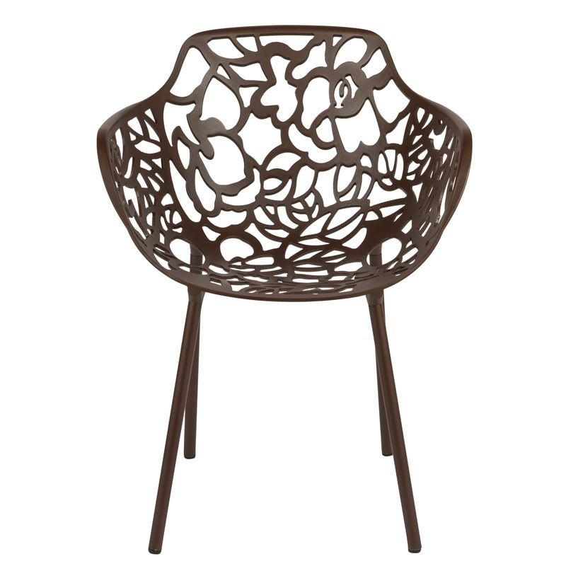 LeisureMod Modern Devon Aluminum Armchair Brown Front View.