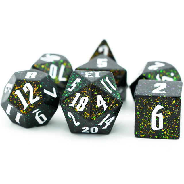 80's Monster Glitter DND Dice (Black,Green,Orange) 7-Dice Dungeons and Dragons Dice