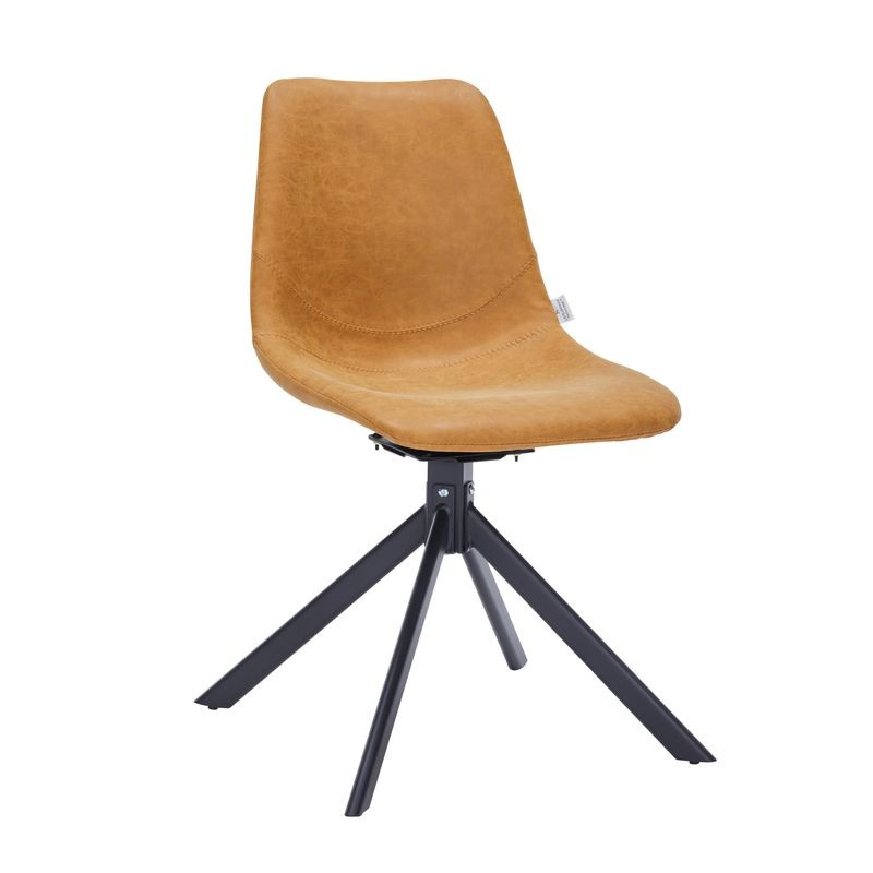 LeisureMod Markley Modern Leather Swivel Dining Chair With Metal Legs in Brown