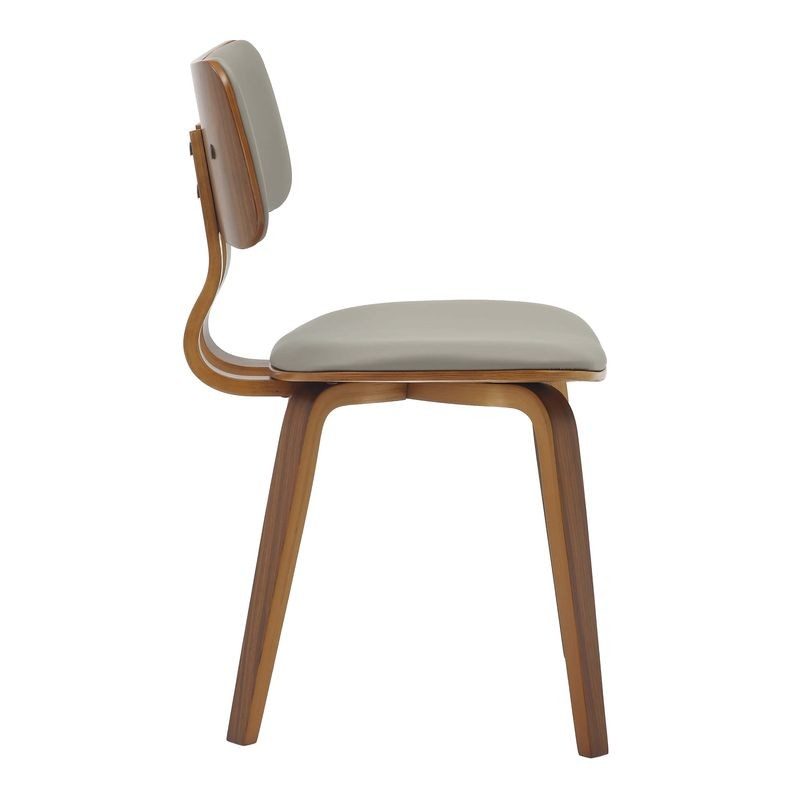 Modern Wooden Dining Chair with Walnut Color Frame in Light Grey in the Clivo Collection Side View.