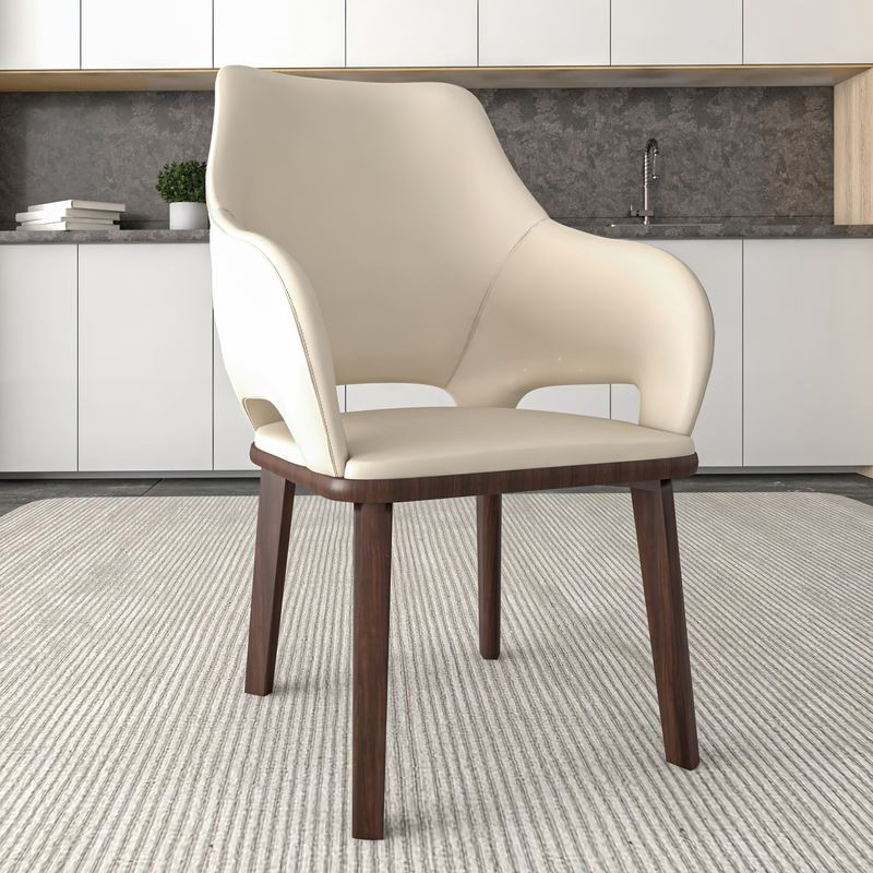 LeisureMod Vivara Collection Modern Dining Chair in Light Toupe with Background.