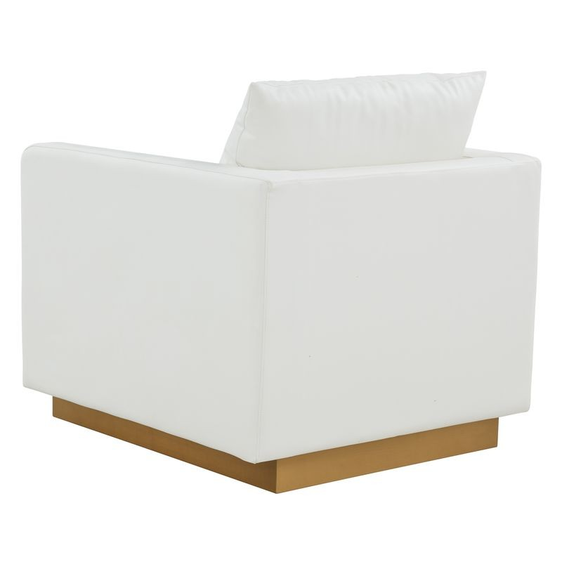 LeisureMod Nervo Faux Leather Accent Armchair with Gold Frame White Back View.