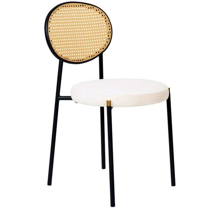 LeisureMod Euston Modern Wicker Dining Chair with Velvet Round Seat Beige without Background.
