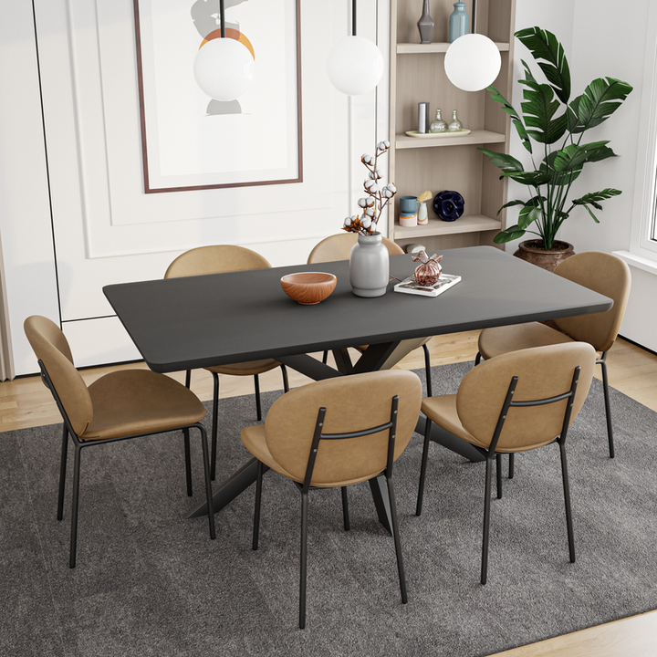 LeisureMod Servos Modern Dining Side Chair with Upholstered Faux Leather Seat and Powder Coated Iron Frame Sand Brown in Dining Room.