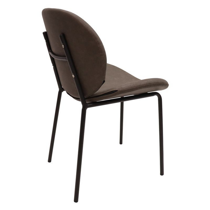 LeisureMod Servos Modern Dining Side Chair with Upholstered Faux Leather Seat and Powder Coated Iron Frame for Kitchen and Dining Room Elephant Grey Back Angle Photo.