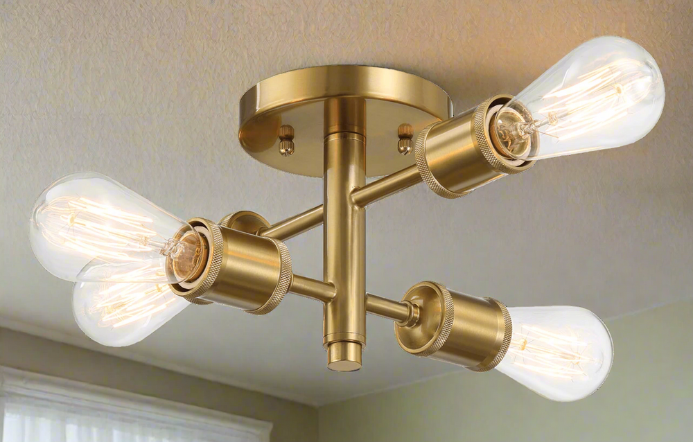 Ephemeral Four Lights Semi Flush Mount Retro Hallway Kitchen Bedroom Living Room Ceiling Pendant 11"W × 6.5"H Zoomed.