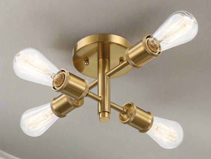 Ephemeral Four Lights Semi Flush Mount Retro Hallway Kitchen Bedroom Living Room Ceiling Pendant 11"W × 6.5"H Closeup.