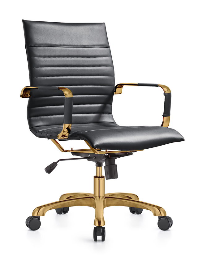 LeisureMod Harris Office Chair with Gold Frame Black