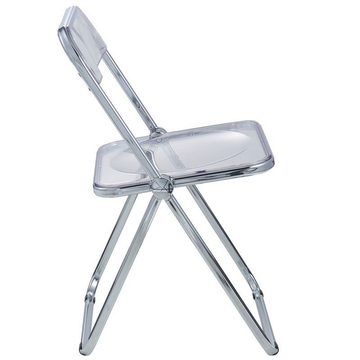 LeisureMod Lawrence Acrylic Folding Chair with Metal Frame Side View.