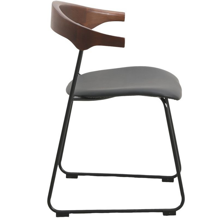 LeisureMod Lyra Collection Modern Chair in Black Walnut Color Back and Black Seat Side View.