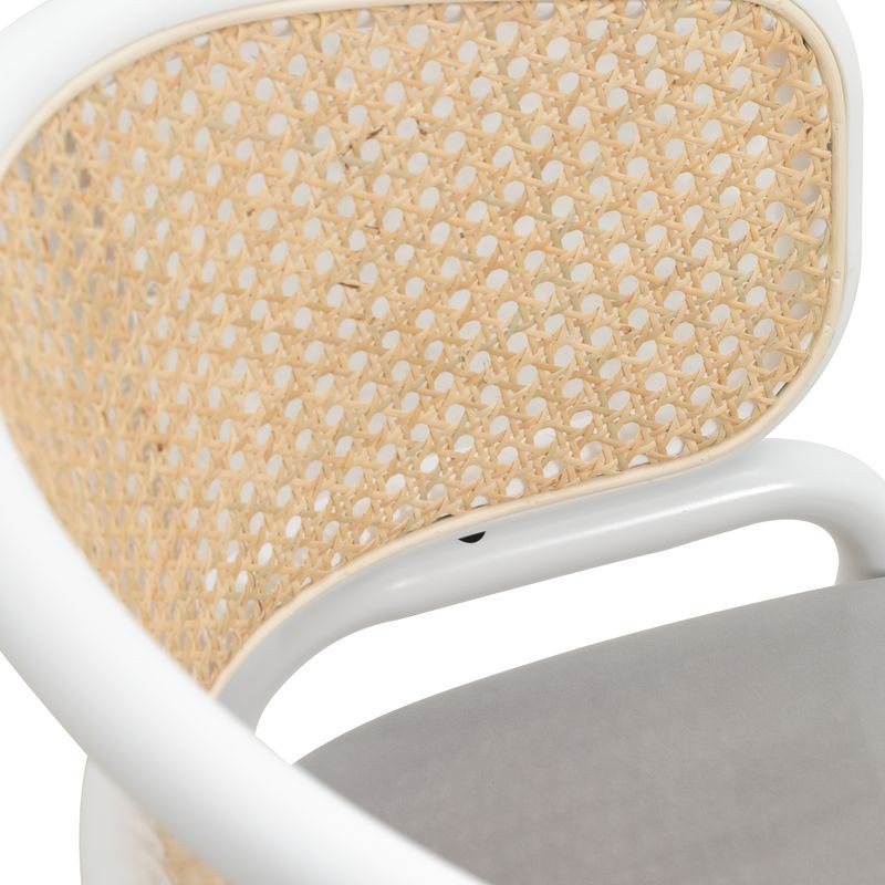 Leisuremod Ervilla Modern Dining Chair with White Powder Coated Steel Legs and Wicker Back Grey Zoomed.