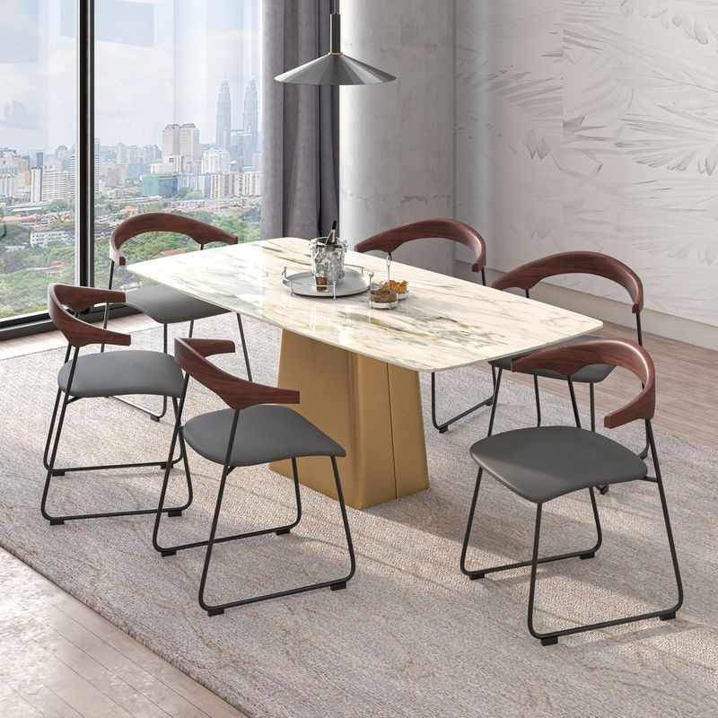 LeisureMod Lyra Collection Modern Chair in Black Walnut Color Back and Black Seat at Table.