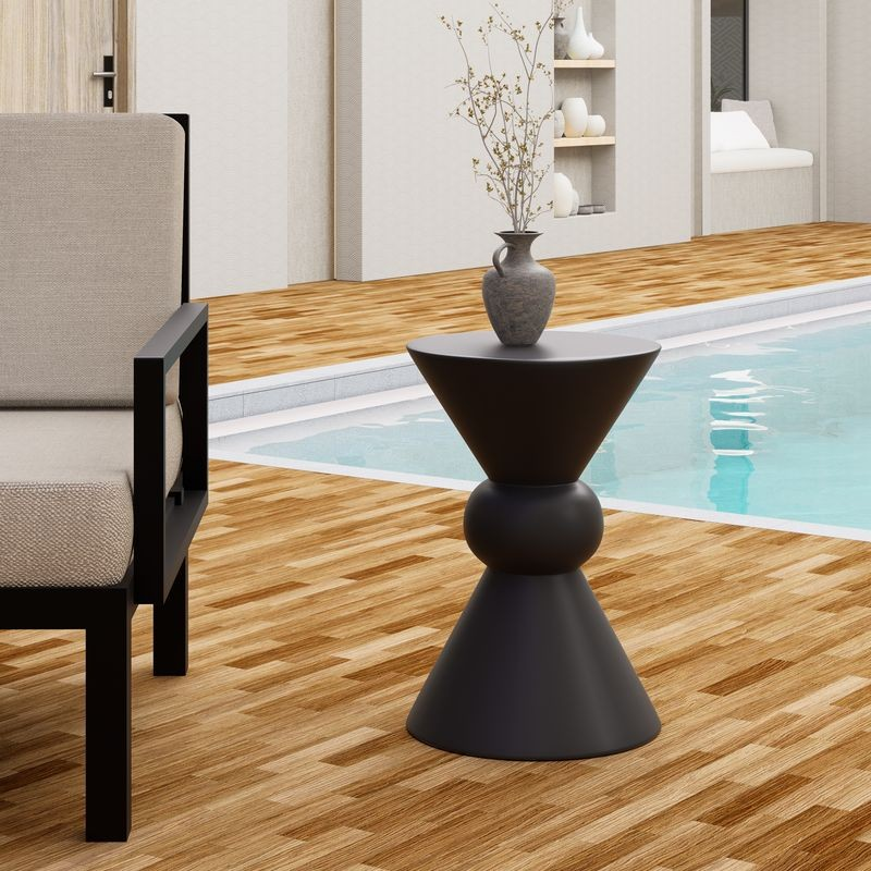 LeisureMod Echo Collection Fiberglass Outdoor Side Table in Dark Grey Photo.