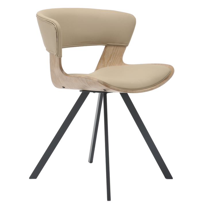 LeisureMod Wooden Dining Chair Modern style Nymia Collection Washed Walnut in Taupe Front Angled View.