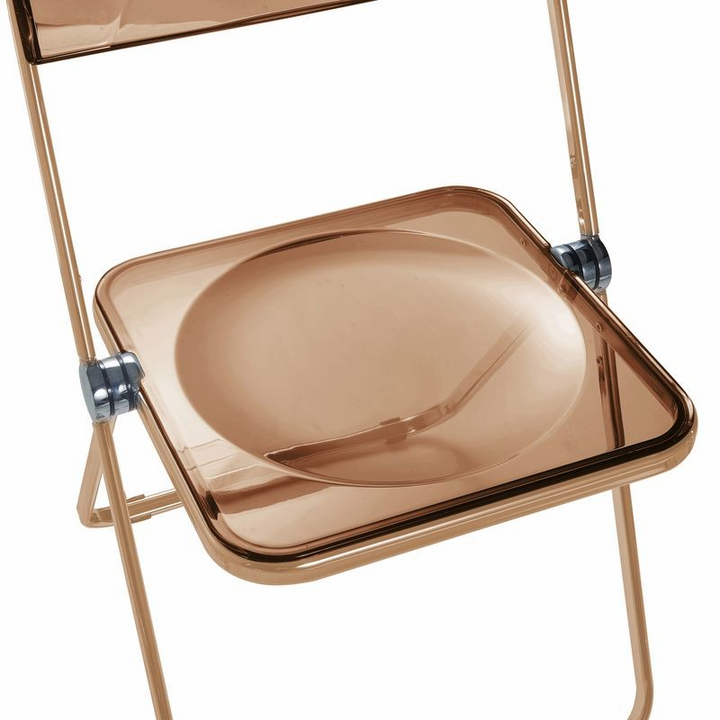 LeisureMod Lawrence Acrylic Folding Chair with Gold Metal Frame Tangerine Closeup.