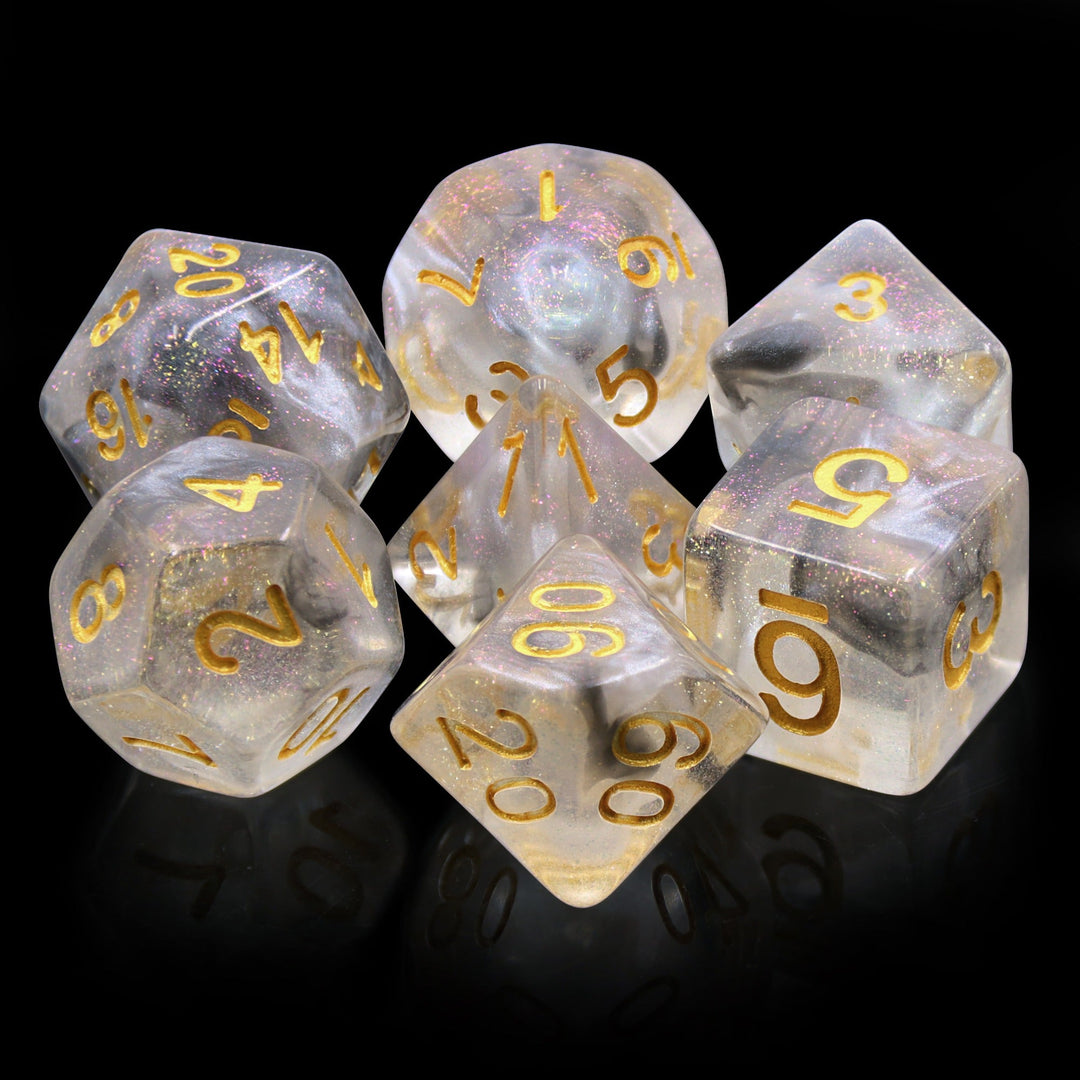 Sky Haze: Clear w/Purple Glitter Iridescent Effect 7-Dice Set