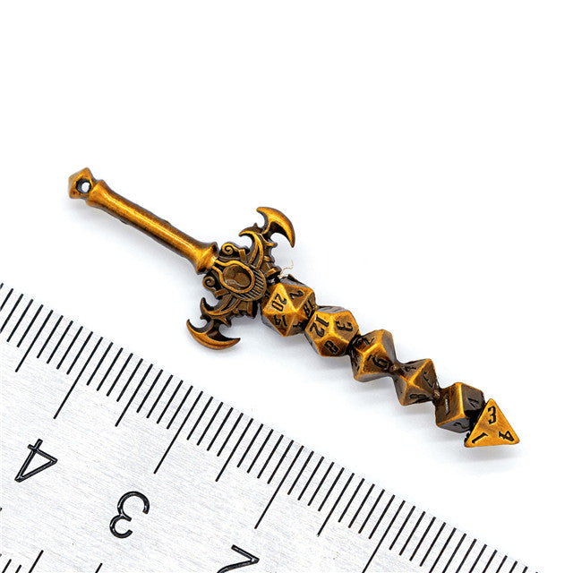 Dice Sword Gold 46mm x 9mm Trinket Novelty